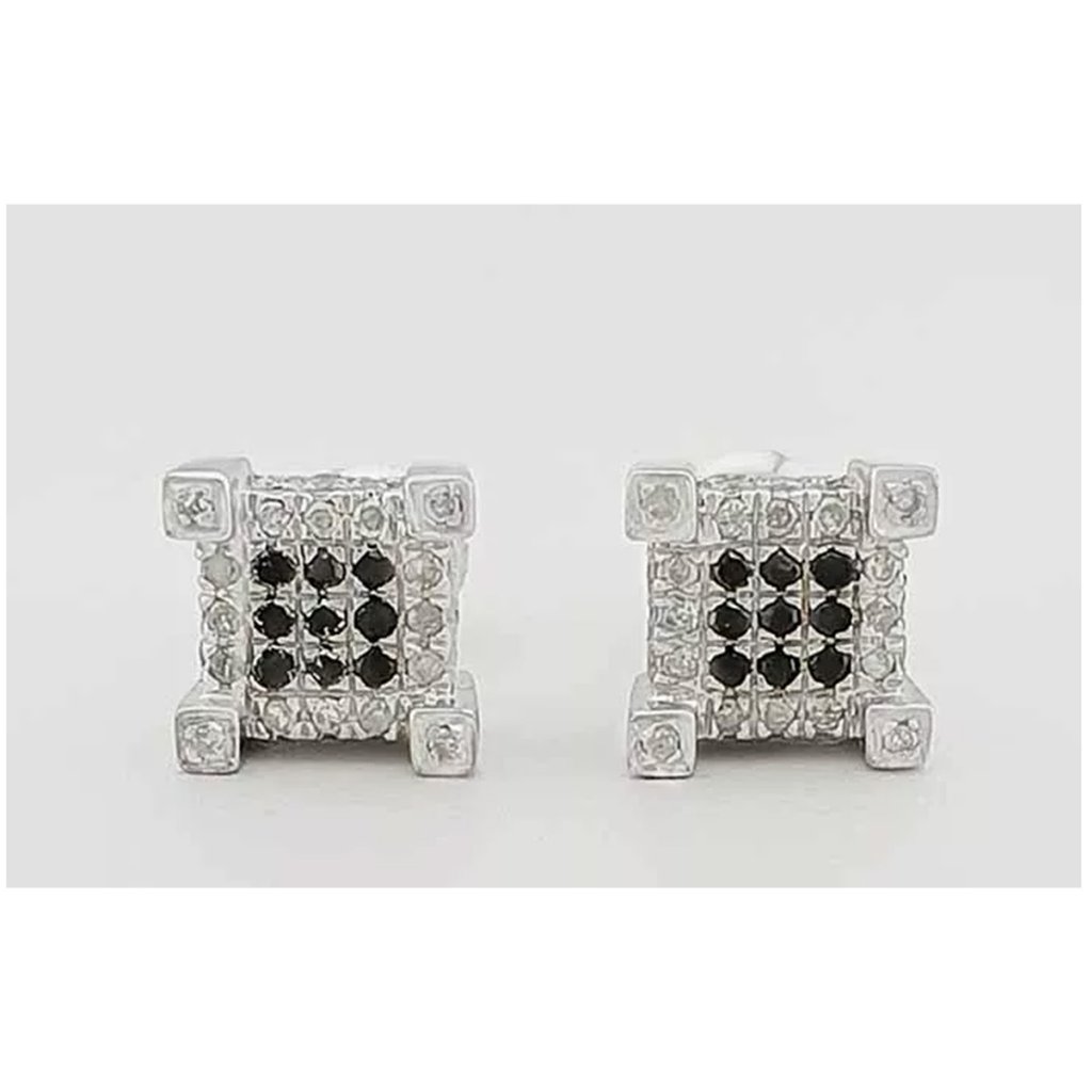 Genuine Diamond  Black Diamond Earring 10k White Gold